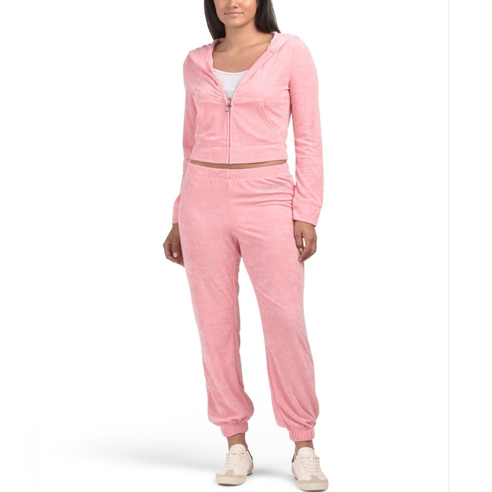 💕🔹️ Juicy Couture🔹️ Flamingo Pink Terrycloth Tracksuit Jogger Set - Picture 2 of 3